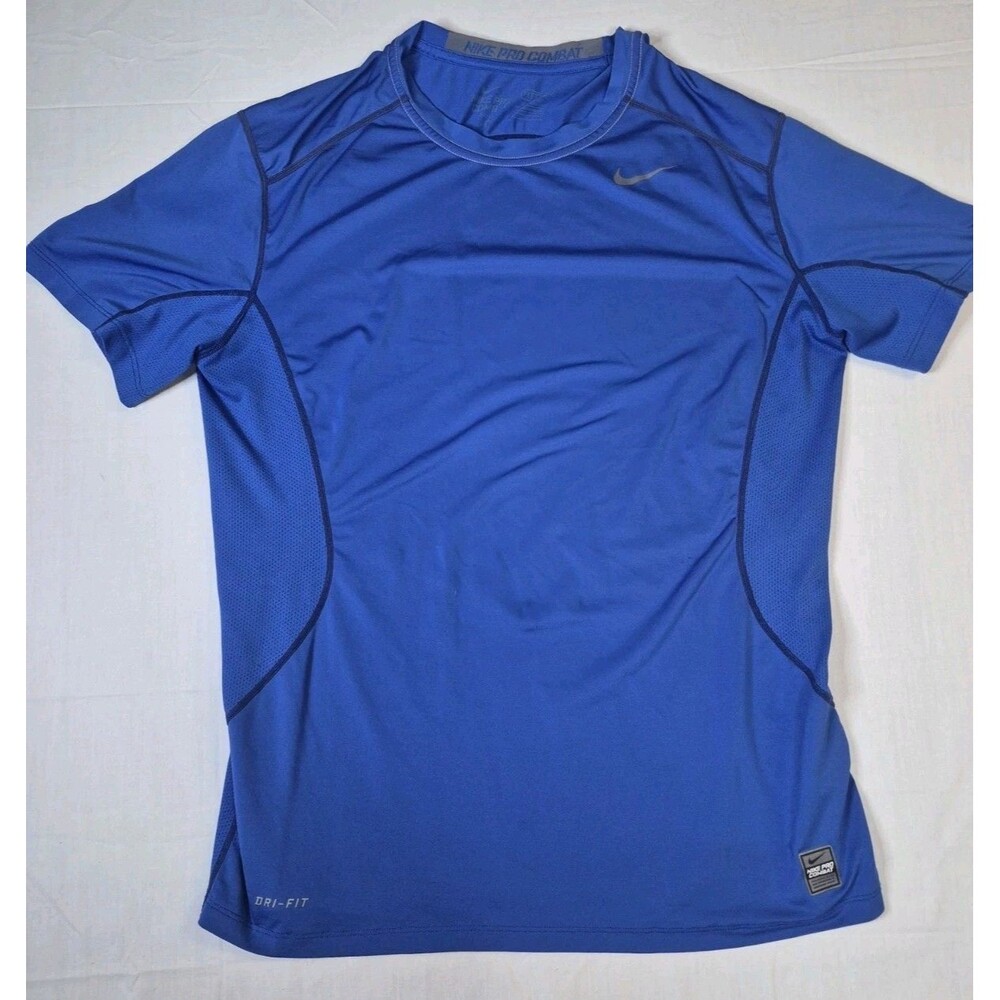 Nike Pro Combat Fitted Shirt Mens Size Large Blue Athletic Short Sleeve
